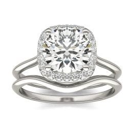 2 3/4 CTW Cushion Caydia Lab Grown Diamond Signature Halo Bridal Set Ring Platinum, SIZE 7.0 Stone Color E