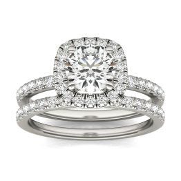 1 2/3 CTW Round Caydia Lab Grown Diamond Halo Bridal Set Ring Platinum, SIZE 7.0 Stone Color E