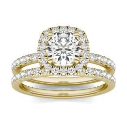 1 2/3 CTW Round Caydia Lab Grown Diamond Halo Bridal Set Ring 14K Yellow Gold, SIZE 7.0 Stone Color E