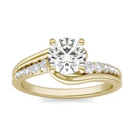 1 1/4 CTW Round Caydia Lab Grown Diamond Solitaire with Side Accents Flair Engagement Ring 14K Yellow Gold, SIZE 7.0 Stone Color E