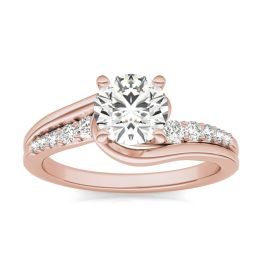 1 1/4 CTW Round Caydia Lab Grown Diamond Solitaire with Side Accents Flair Engagement Ring 14K Rose Gold, SIZE 7.0 Stone Color E