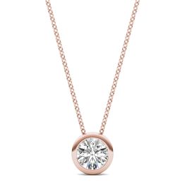 1/2 CTW Round Caydia Lab Grown Diamond Bezel Set Solitaire Necklace 14K Rose Gold