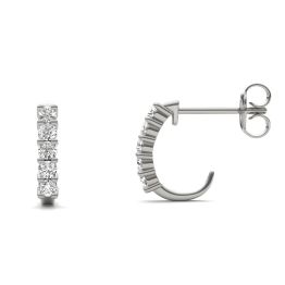 1/3 CTW Round Caydia Lab Grown Diamond Shared Prong J-Hoop Earrings 14K White Gold