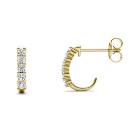 1/3 CTW Round Caydia Lab Grown Diamond Shared Prong J-Hoop Earrings 14K Yellow Gold