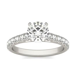 1 CTW Round Caydia Lab Grown Diamond Solitaire with Side Accents Engagement Ring 18K White Gold, SIZE 7.0 Stone Color E