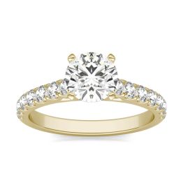 1 CTW Round Caydia Lab Grown Diamond Solitaire with Side Accents Engagement Ring 18K Yellow Gold, SIZE 7.0 Stone Color E