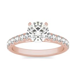 1 CTW Round Caydia Lab Grown Diamond Solitaire with Side Accents Engagement Ring 14K Rose Gold, SIZE 7.0 Stone Color E