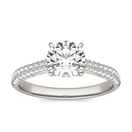 1 1/2 CTW Round Caydia Lab Grown Diamond Pave Engagement Ring Platinum, SIZE 7.0 Stone Color E