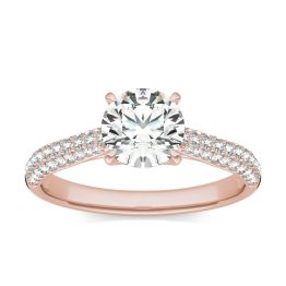 1 1/2 CTW Round Caydia Lab Grown Diamond Pave Engagement Ring 14K Rose Gold, SIZE 7.0 Stone Color E