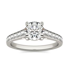 1 1/3 CTW Round Caydia Lab Grown Diamond Solitaire with Side Accents Engagement Ring 14K White Gold, SIZE 7.0 Stone Color E