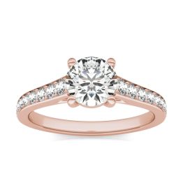 1 1/3 CTW Round Caydia Lab Grown Diamond Solitaire with Side Accents Engagement Ring 14K Rose Gold, SIZE 7.0 Stone Color E