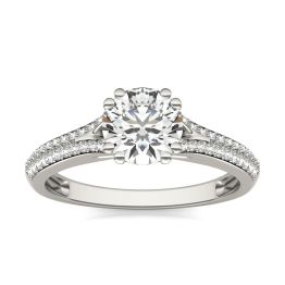 1 1/5 CTW Round Caydia Lab Grown Diamond Double Prong Pave Engagement Ring 14K White Gold, SIZE 7.0 Stone Color E