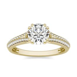 1 1/5 CTW Round Caydia Lab Grown Diamond Double Prong Pave Engagement Ring 18K Yellow Gold, SIZE 7.0 Stone Color E