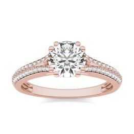 1 1/5 CTW Round Caydia Lab Grown Diamond Double Prong Pave Engagement Ring 14K Rose Gold, SIZE 7.0 Stone Color E