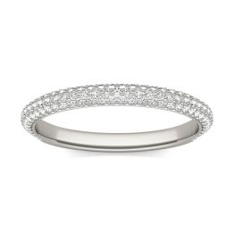 1/2 CTW Round Caydia Lab Grown Diamond Three Row Pave Band Ring 14K White Gold, SIZE 7.0 Stone Color F
