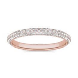 1/2 CTW Round Caydia Lab Grown Diamond Three Row Pave Band Ring 14K Rose Gold, SIZE 7.0 Stone Color F