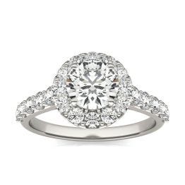 2 1/15 CTW Round Caydia Lab Grown Diamond Shared Prong Halo Engagement Ring 14K White Gold, SIZE 7.0 Stone Color E