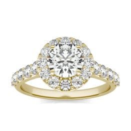 2 1/15 CTW Round Caydia Lab Grown Diamond Shared Prong Halo Engagement Ring 14K Yellow Gold, SIZE 7.0 Stone Color E