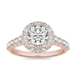 2 1/15 CTW Round Caydia Lab Grown Diamond Shared Prong Halo Engagement Ring 14K Rose Gold, SIZE 7.0 Stone Color E