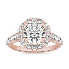 2 1/2 CTW Round Caydia Lab Grown Diamond Shared Prong Halo Engagement Ring 18K Rose Gold, SIZE 7.0 Stone Color E