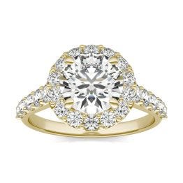 3 CTW Round Caydia Lab Grown Diamond Shared Prong Halo Engagement Ring 18K Yellow Gold, SIZE 7.0 Stone Color E