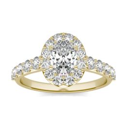 1 3/4 CTW Oval Caydia Lab Grown Diamond Shared Prong Halo Engagement Ring 14K Yellow Gold, SIZE 7.0 Stone Color E