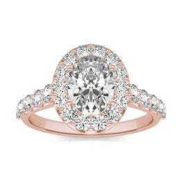 2 3/8 CTW Oval Caydia Lab Grown Diamond Shared Prong Halo Engagement Ring 14K Rose Gold, SIZE 7.0 Stone Color E