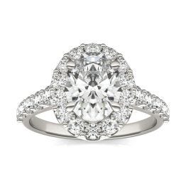 3 CTW Oval Caydia Lab Grown Diamond Shared Prong Halo Engagement Ring 18K White Gold