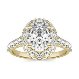 3 CTW Oval Caydia Lab Grown Diamond Shared Prong Halo Engagement Ring 14K Yellow Gold