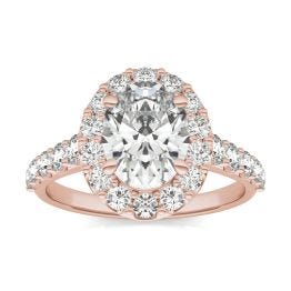 3 CTW Oval Caydia Lab Grown Diamond Shared Prong Halo Engagement Ring 18K Rose Gold