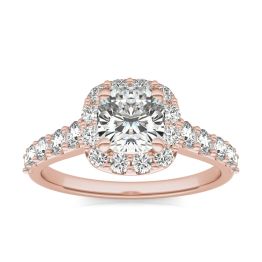 1 3/4 CTW Cushion Caydia Lab Grown Diamond Shared Prong Halo Engagement Ring 14K Rose Gold, SIZE 7.0 Stone Color E