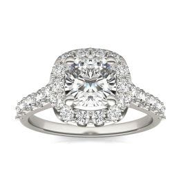 2 2/3 CTW Cushion Caydia Lab Grown Diamond Shared Prong Halo Engagement Ring 18K White Gold, SIZE 7.0 Stone Color E