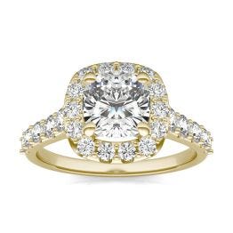2 2/3 CTW Cushion Caydia Lab Grown Diamond Shared Prong Halo Engagement Ring 18K Yellow Gold, SIZE 7.0 Stone Color E