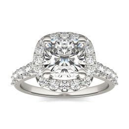 2 7/8 CTW Cushion Caydia Lab Grown Diamond Shared Prong Halo Engagement Ring 18K White Gold, SIZE 7.0 Stone Color E