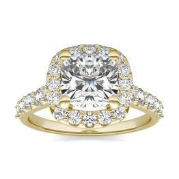 2 7/8 CTW Cushion Caydia Lab Grown Diamond Shared Prong Halo Engagement Ring 18K Yellow Gold, SIZE 7.0 Stone Color E