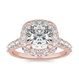 2 7/8 CTW Cushion Caydia Lab Grown Diamond Shared Prong Halo Engagement Ring 14K Rose Gold, SIZE 7.0 Stone Color E