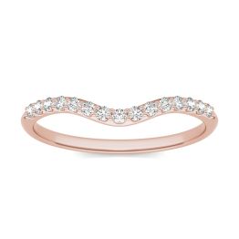0.15 CTW DEW Round Forever One Moissanite Signature Matching Curved Wedding Band Ring 14K Rose Gold