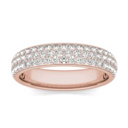 1 CTW Round Caydia Lab Grown Diamond Three Row Pave Anniversary Band Ring 18K Rose Gold, SIZE 7.0 Stone Color F