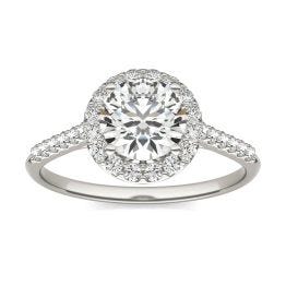 1 1/3 CTW Round Caydia Lab Grown Diamond Signature Halo with Side Accents Engagement Ring Platinum, SIZE 7.0 Stone Color E