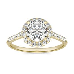 1 1/3 CTW Round Caydia Lab Grown Diamond Signature Halo with Side Accents Engagement Ring 18K Yellow Gold