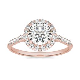 1 1/3 CTW Round Caydia Lab Grown Diamond Signature Halo with Side Accents Engagement Ring 18K Rose Gold, SIZE 7.0 Stone Color E