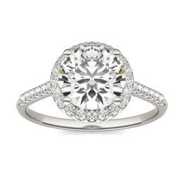 2 1/3 CTW Round Caydia Lab Grown Diamond Signature Halo with Side Accents Engagement Ring 18K White Gold, SIZE 7.0 Stone Color E