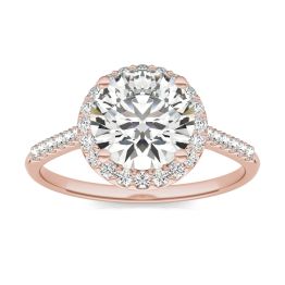 2 1/3 CTW Round Caydia Lab Grown Diamond Signature Halo with Side Accents Engagement Ring 18K Rose Gold, SIZE 7.0 Stone Color E