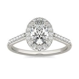 1 1/3 CTW Oval Caydia Lab Grown Diamond Signature Halo with Side Accents Engagement Ring 18K White Gold, SIZE 7.0 Stone Color E