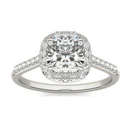 1 7/8 CTW Cushion Caydia Lab Grown Diamond Signature Halo with Side Accents Engagement Ring Platinum, SIZE 7.0 Stone Color E