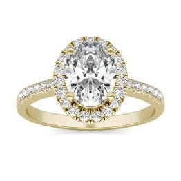 1 7/8 CTW Oval Caydia Lab Grown Diamond Halo Engagement Ring 14K Yellow Gold, SIZE 7.0 Stone Color E