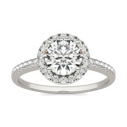 1 1/3 CTW Round Caydia Lab Grown Diamond Halo Engagement Ring 14K White Gold, SIZE 7.0 Stone Color E