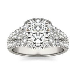 2 1/2 CTW Round Caydia Lab Grown Diamond Signature Halo Pave Engagement Ring Platinum, SIZE 7.0 Stone Color E