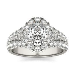 2 3/4 CTW Oval Caydia Lab Grown Diamond Signature Halo Pave Engagement Ring Platinum, SIZE 7.0 Stone Color E
