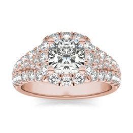2 3/4 CTW Cushion Caydia Lab Grown Diamond Signature Halo Pave Engagement Ring 18K Rose Gold, SIZE 7.0 Stone Color E